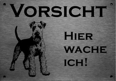 Edelstahl Warnschild Airedale Terrier VORSICHT Hier wache ich!